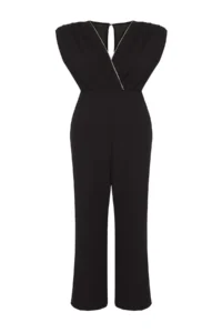 Trendyol Curve Black Double breasted Yaka Rocky Knitting Plus Size Jumpsuit - Image 6