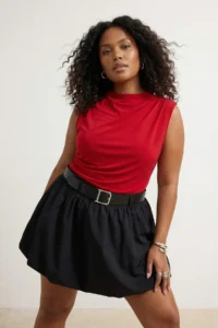 Trendyol Curve Red Dog collar Shirring Detailed Sleeveless Knitting Plus Size Blouse