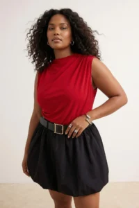 Trendyol Curve Red Dog collar Shirring Detailed Sleeveless Knitting Plus Size Blouse - Image 2