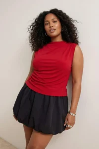 Trendyol Curve Red Dog collar Shirring Detailed Sleeveless Knitting Plus Size Blouse - Image 3