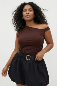 Trendyol Curve Brown Asymmetric Yaka Sandy Knitting Plus Size Blouse