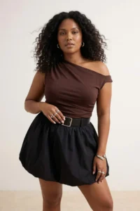 Trendyol Curve Brown Asymmetric Yaka Sandy Knitting Plus Size Blouse - Image 2