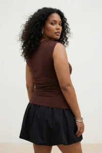 Trendyol Curve Brown Asymmetric Yaka Sandy Knitting Plus Size Blouse - Image 4