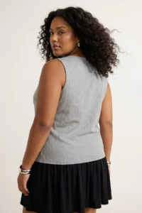Trendyol Curve Gray Striped interlock Fiyonk Detailed Knitting Plus Size Blouse - Image 3
