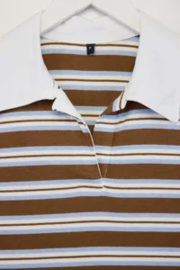 Trendyol Curve Brown Polo Shirt Collar Striped Sleeveless Knitting Plus Size Blouse - Image 5