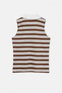 Trendyol Curve Brown Polo Shirt Collar Striped Sleeveless Knitting Plus Size Blouse - Image 6