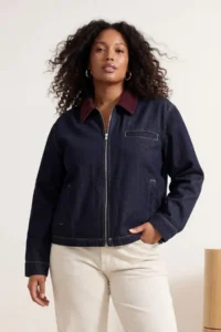 Trendyol Curve DARK BLUE Velvet Yaka Detailed Oversized 100% Cotton Non-Stretch Plus Size DENIM Jacket - Image 2