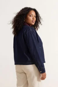 Trendyol Curve DARK BLUE Velvet Yaka Detailed Oversized 100% Cotton Non-Stretch Plus Size DENIM Jacket - Image 3