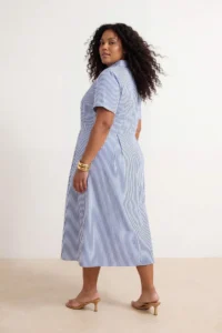 Trendyol Curve Mavi Striped Skirt Opened at Waist Half Plaid Midi Weaving Dress - Image 4