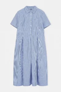 Trendyol Curve Mavi Striped Skirt Opened at Waist Half Plaid Midi Weaving Dress - Image 5