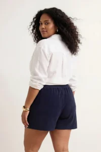 Trendyol Curve Navy Blue Towel Material Wide Leg Plus Size Shorts & Bermuda - Image 2