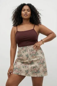 Trendyol Curve Multicolored Elastic High Waist flower patterned 100% Cotton Non-Stretch DENIM Skirt