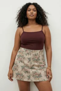 Trendyol Curve Multicolored Elastic High Waist flower patterned 100% Cotton Non-Stretch DENIM Skirt - Image 2