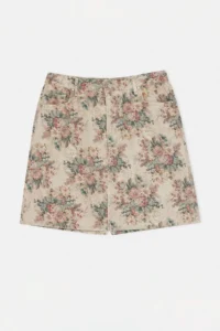 Trendyol Curve Multicolored Elastic High Waist flower patterned 100% Cotton Non-Stretch DENIM Skirt - Image 4