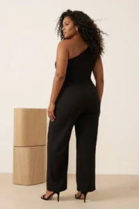 Trendyol Curve Black Fiyonk Detailed Single Arm Weaving Plus Size Chic & Party Jumpsuit - Image 2
