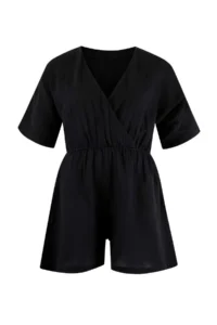 Trendyol Curve Black Double breasted Yaka Muslin Plus Size Beach Tulumu - Image 4