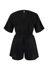 Trendyol Curve Black Double breasted Yaka Muslin Plus Size Beach Tulumu - Image 6