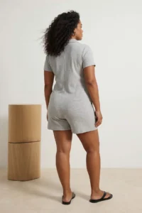 Trendyol Curve Gray Button Detailed Waffle Plus Size Jumpsuit