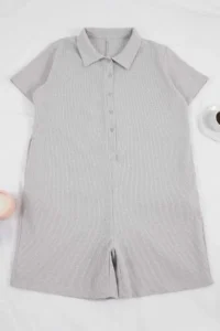 Trendyol Curve Gray Button Detailed Waffle Plus Size Jumpsuit - Image 5