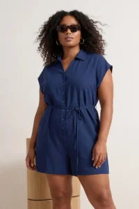 Trendyol Curve beachwear Navy Blue Shirt Collar Weaving Jumpsuit