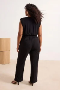 Trendyol Curve Black V-neck Belted Knitting Plus Size Jumpsuit - Image 2
