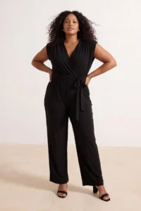 Trendyol Curve Black V-neck Belted Knitting Plus Size Jumpsuit - Image 3