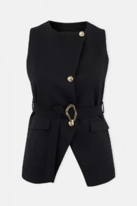 Trendyol Curve Black Arched Gold buttoned Weaving Plus Size Vest - Image 4