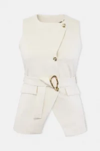 Trendyol Curve Ecru Arched Gold buttoned Weaving Plus Size Vest - Image 4