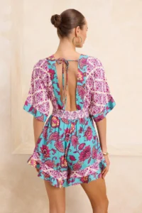 TRENDYOLMİLLA flower patterned Weaving Cut Out Detailed Beach Mini Jumpsuit - Image 4