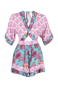TRENDYOLMİLLA flower patterned Weaving Cut Out Detailed Beach Mini Jumpsuit - Image 5