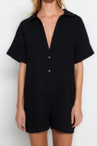 TRENDYOLMİLLA Black Weaving Beach Mini Jumpsuit - Image 3