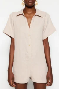 TRENDYOLMİLLA beachwear Ecru Weaving Mini Jumpsuit - Image 3