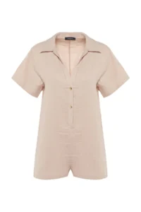 TRENDYOLMİLLA beachwear Ecru Weaving Mini Jumpsuit - Image 6