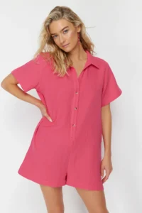 TRENDYOLMİLLA Fuchsia Weaving Beach Mini Jumpsuit