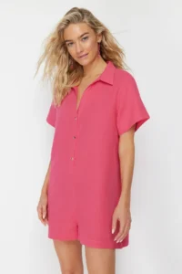 TRENDYOLMİLLA Fuchsia Weaving Beach Mini Jumpsuit - Image 2