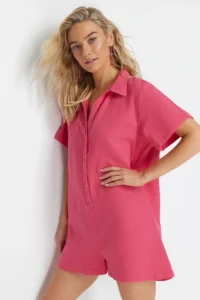 TRENDYOLMİLLA Fuchsia Weaving Beach Mini Jumpsuit - Image 3