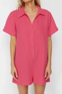 TRENDYOLMİLLA Fuchsia Weaving Beach Mini Jumpsuit - Image 4