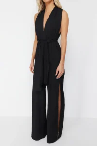 TRENDYOLMİLLA Black Weaving slit Maxi Beach Jumpsuit - Image 4