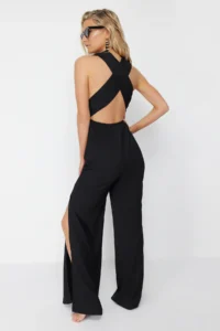 TRENDYOLMİLLA Black Weaving slit Maxi Beach Jumpsuit - Image 5