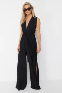 TRENDYOLMİLLA Black Weaving slit Maxi Beach Jumpsuit - Image 6