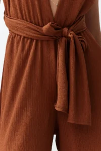 TRENDYOLMİLLA Brown Weaving slit Maxi Beach Jumpsuit - Image 5