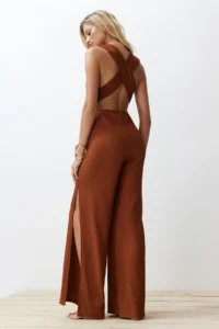 TRENDYOLMİLLA Brown Weaving slit Maxi Beach Jumpsuit - Image 6