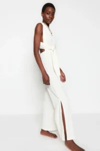 TRENDYOLMİLLA beachwear Ecru Weaving slit Maxi Jumpsuit - Image 2