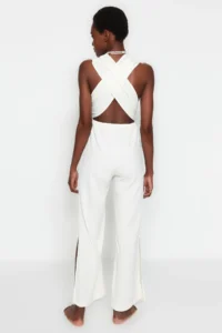 TRENDYOLMİLLA beachwear Ecru Weaving slit Maxi Jumpsuit - Image 4