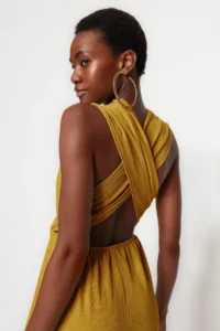 TRENDYOLMİLLA Oil Green Weaving slit Maxi Beach Jumpsuit - Image 2