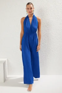 TRENDYOLMİLLA Saks Blue Weaving slit Maxi Beach Jumpsuit - Image 2