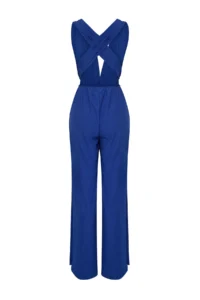 TRENDYOLMİLLA Saks Blue Weaving slit Maxi Beach Jumpsuit - Image 8