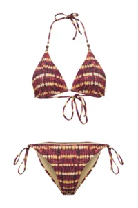 TRENDYOLMİLLA Batik Patterned with accessories Triangle Covered brazilian Regular Waist Bikini Set - Image 5
