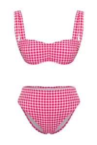 TRENDYOLMİLLA gingham Patterned textured bralette Covered Shirred hipster Regular Waist Bikini Set - Image 6