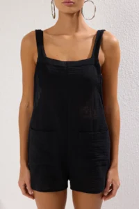 TRENDYOLMİLLA Black Knitting Pocket Detail Beach Mini Jumpsuit - Image 3